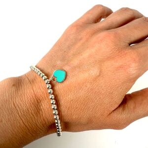 Tiffany & Co Blue Heart Tag Bead Please Return to Chain Heart Tag Charm Bracelet